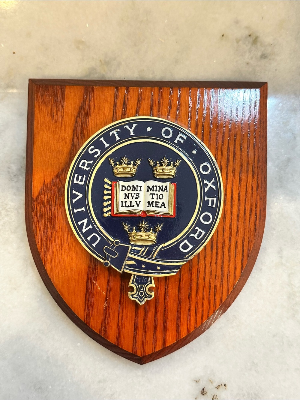 University of Oxford Wood Shield Plaque - Navy & Gold Emblem